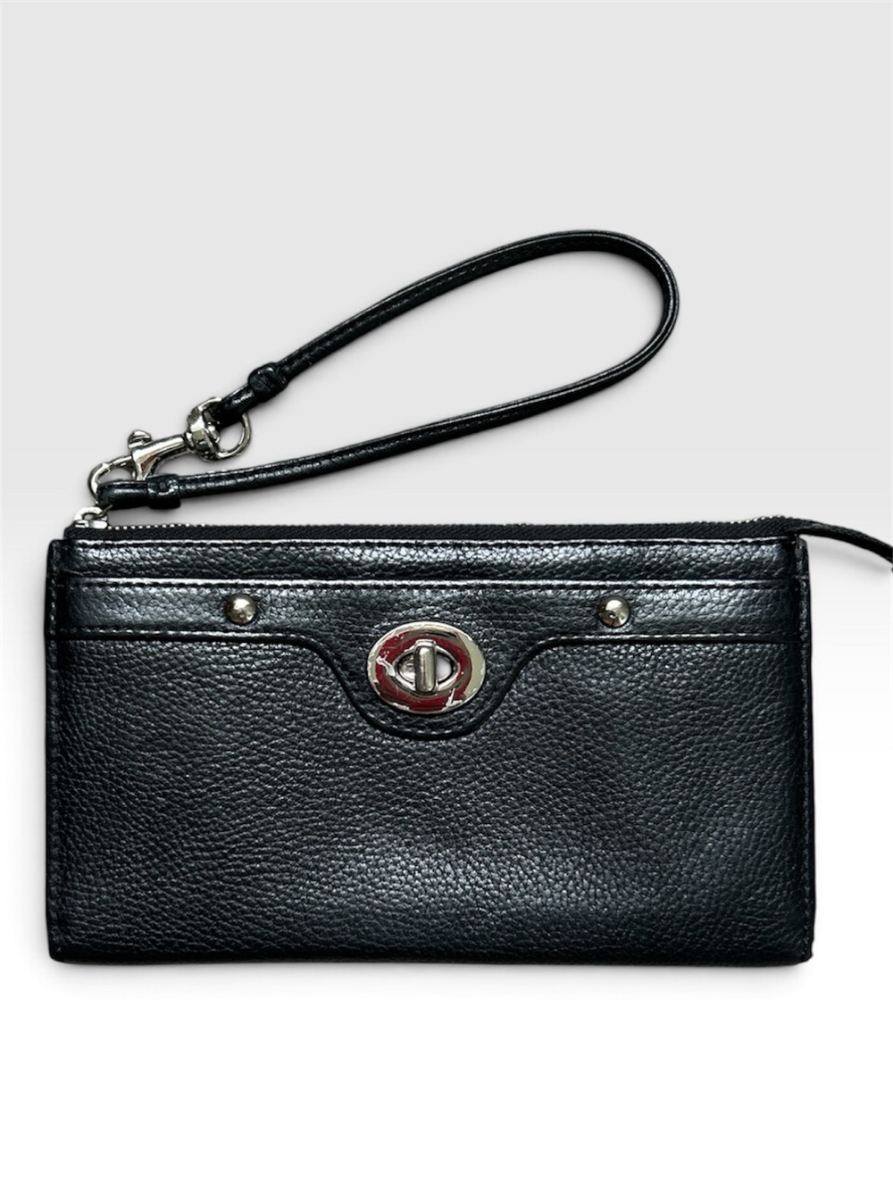 ◼️ COACH Black Pebbled Leather Turnlock Zip Wristlet Wallet Clutch Y2K EUC